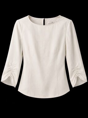 Tibi Cream Ruched-Sleeve Blouse